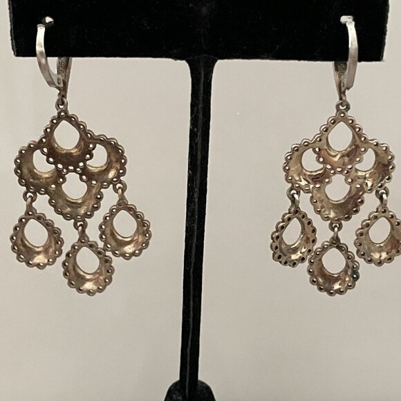 Vintage Judith Jack Sterling Marcasite Chandelier Lever Back Pierced Earrings 2" - Picture 4 of 5